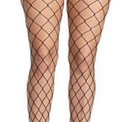 Women's High Waisted Fishnet Tights Sexy Wide Mesh One Size Black(big Hole)